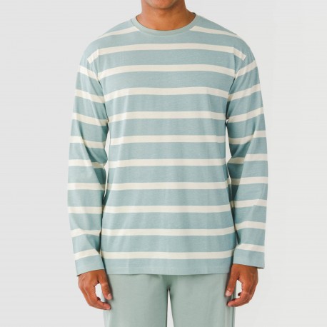 Pijama largo algodón hombre Raya Arellano verde agua