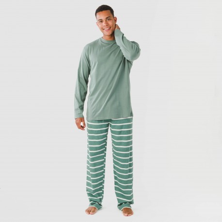 Pijama largo algodón hombre Raya Sailor verde francés