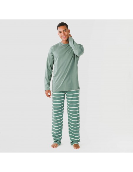 Pijama largo algodón hombre Raya Sailor verde francés