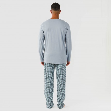 Pijama largo algodón hombre Cuadro Joshua verde