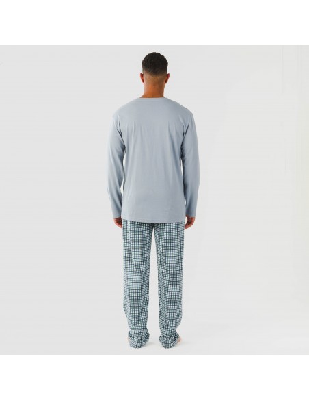 Pijama largo algodón hombre Cuadro Joshua verde