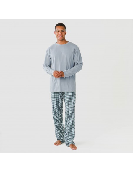 Pijama largo algodón hombre Cuadro Joshua verde