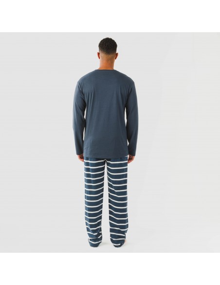 Pijama largo algodón hombre Raya Sailor azul marino