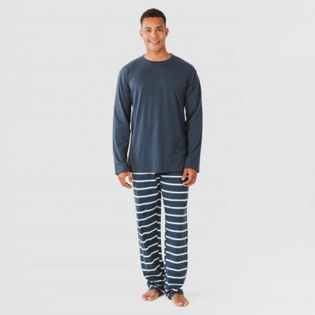 Pijama largo algodón hombre Raya Sailor azul marino