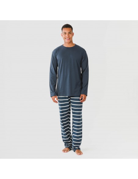 Pijama largo algodón hombre Raya Sailor azul marino