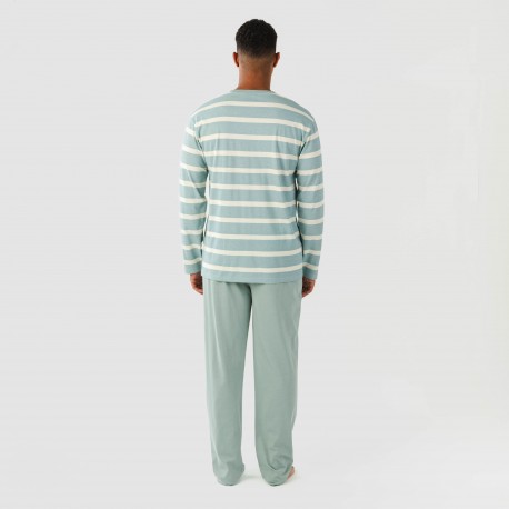 Pijama largo algodón hombre Raya Arellano verde agua