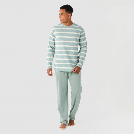 Pijama largo algodón hombre Raya Arellano verde agua
