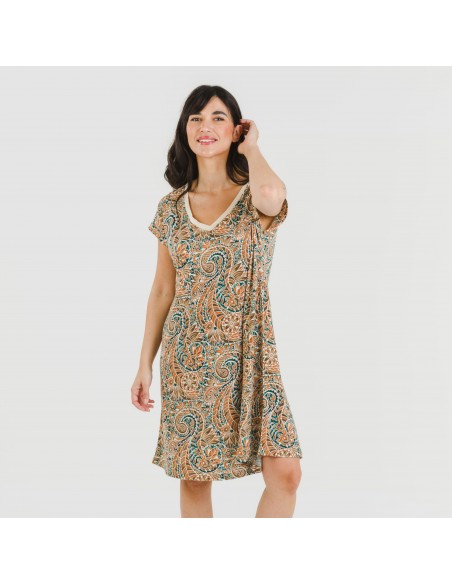 Vestido corto manga fluida crepe Estels