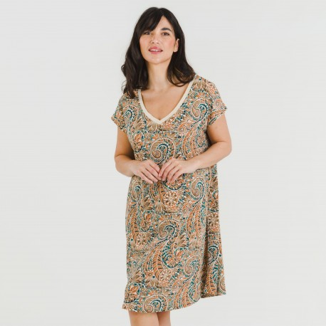 Vestido corto manga fluida crepe Estels