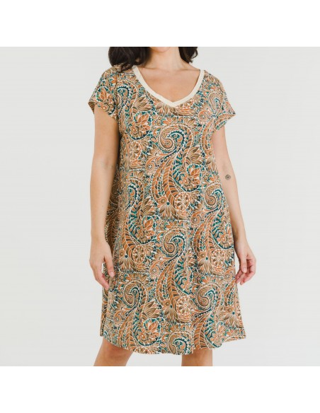 Vestido corto manga fluida crepe Estels