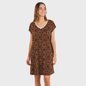 Vestido corto manga fluida crepe Liviana teja 2