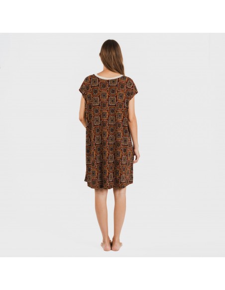 Vestido corto manga fluida crepe Liviana teja