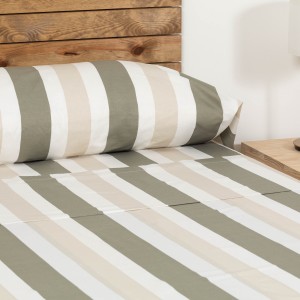 Juego de sábanas algodón Raya Calcuta verde seco
