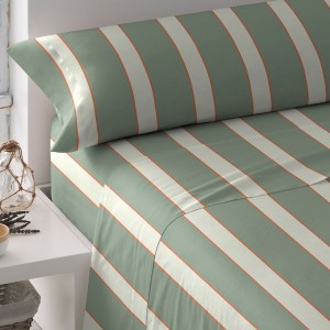 Juego de sábanas algodón Raya Marita verde seco