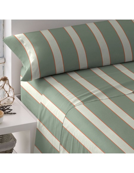 Juego de sábanas algodón Raya Marita verde seco