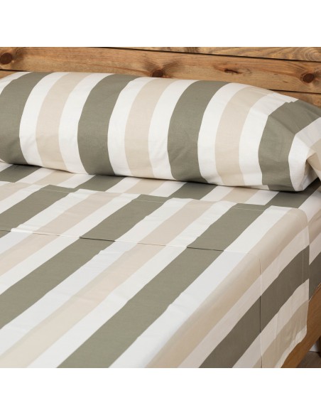 Juego de sábanas algodón Raya Calcuta verde seco