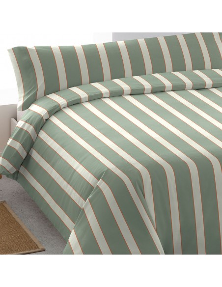 Funda nórdica algodón Raya Marita verde seco