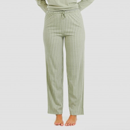 Pijama largo algodón Raya Beatrice verde caceria