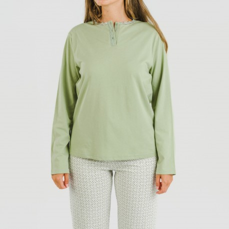 Pijama largo algodón Michelle verde caceria