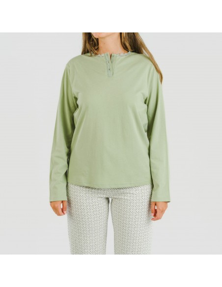 Pijama largo algodón Michelle verde caceria