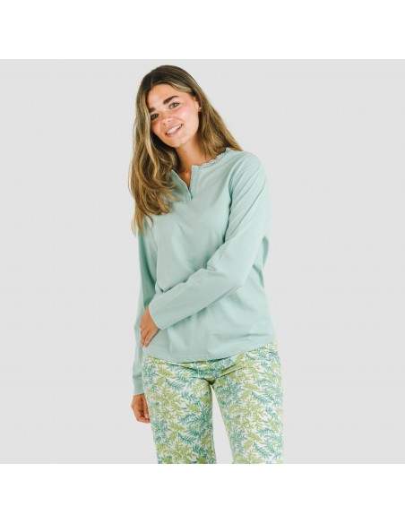 Pijama largo algodón Zafra verde azulado