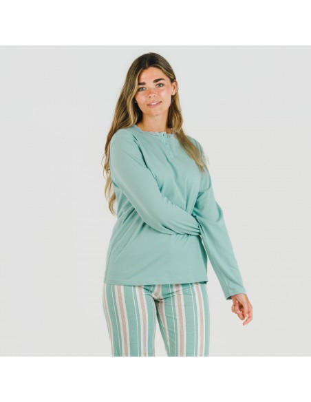 Pijama largo algodón Raya Galda verde