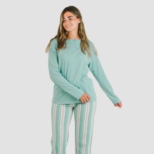 Pijama largo algodón Raya Galda verde 2