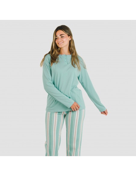 Pijama largo algodón Raya Galda verde