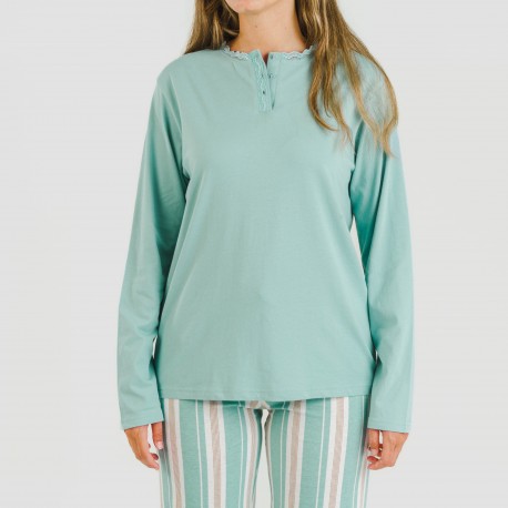 Pijama largo algodón Raya Galda verde