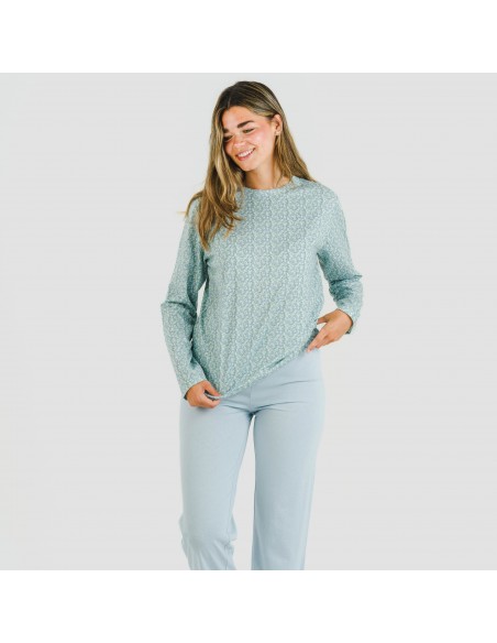 Pijama largo algodón Cris celeste
