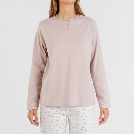 Pijama largo algodón Isita malva
