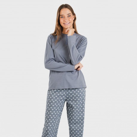 Pijama largo algodón Summer azul azafata