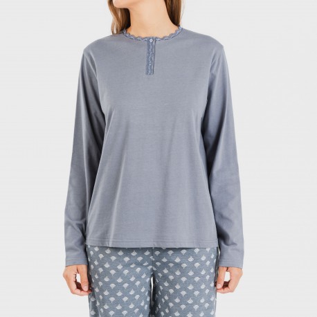 Pijama largo algodón Summer azul azafata