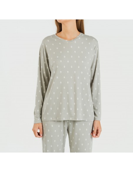 Pijama largo mujer soft Baby verde caceria