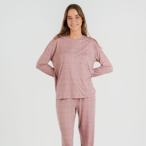 Pijama largo mujer soft Lolenda malva rosa 2