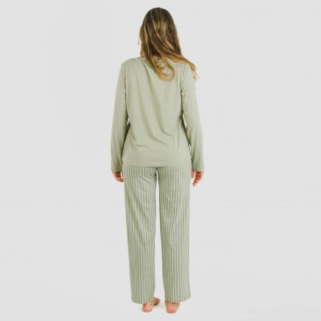 Pijama largo algodón Raya Beatrice verde caceria