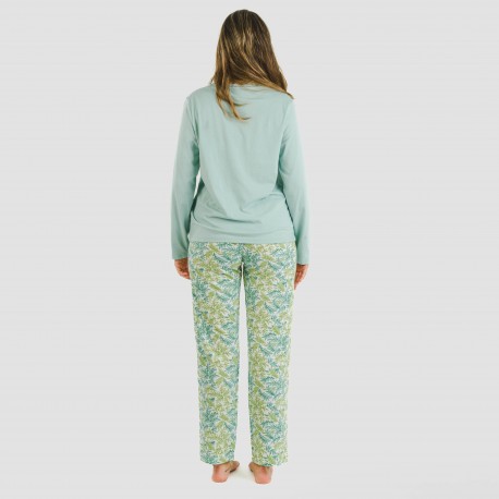 Pijama largo algodón Zafra verde azulado