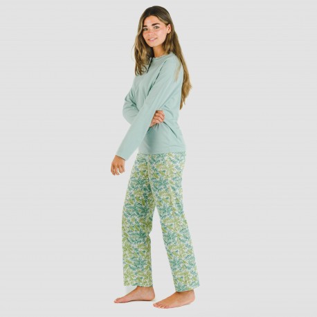 Pijama largo algodón Zafra verde azulado
