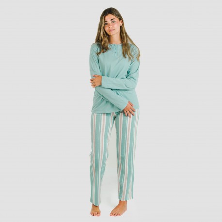 Pijama largo algodón Raya Galda verde