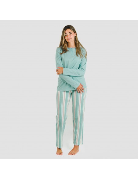 Pijama largo algodón Raya Galda verde