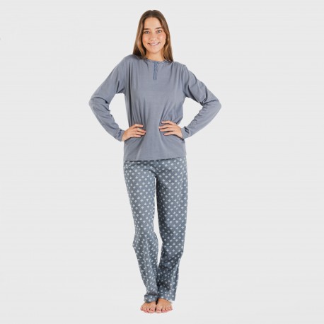 Pijama largo algodón Summer azul azafata