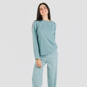 Pijama largo algodón Alino indigo 2