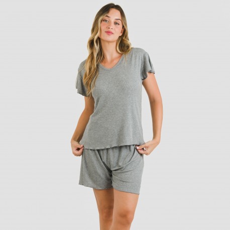 Pijama corto de manga corta mujer canale viscosa liso