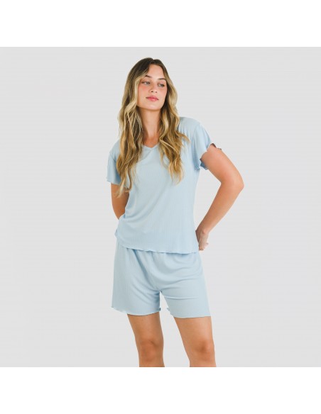Pijama corto de manga corta mujer canale viscosa liso