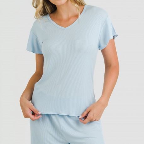 Pijama corto de manga corta mujer canale viscosa liso