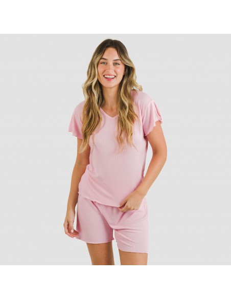 Pijama corto de manga corta mujer canale viscosa liso