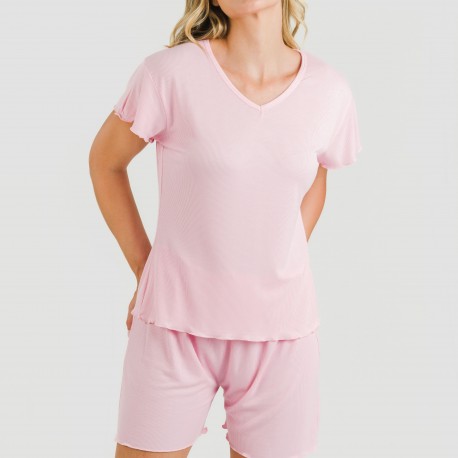 Pijama corto de manga corta mujer canale viscosa liso