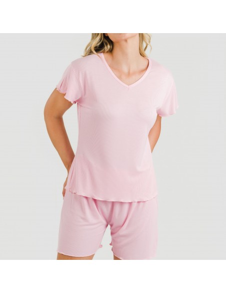 Pijama corto de manga corta mujer canale viscosa liso