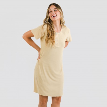 Blusón manga corta canalé viscosa liso