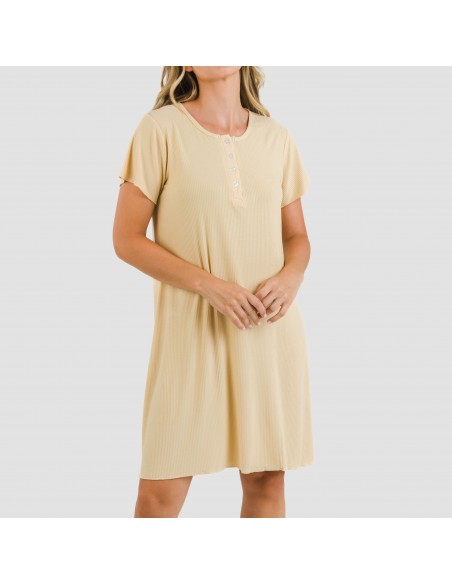 Blusón manga corta canalé viscosa liso